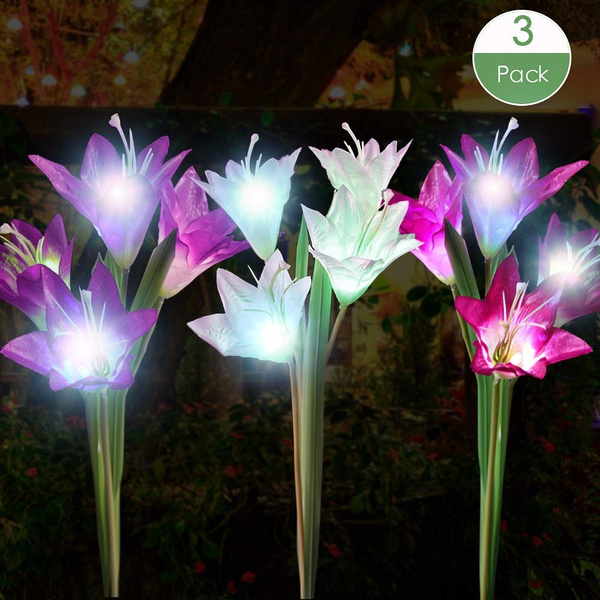 Multi Color Changing LED Lily Solar Powered Lights for Patio Outdoor Calla Lily Flower Lights with 12 Lily Flowers Lawn FORUP 3 Pack Solar Garden Stake Flower Lights Yard Decoration Garden