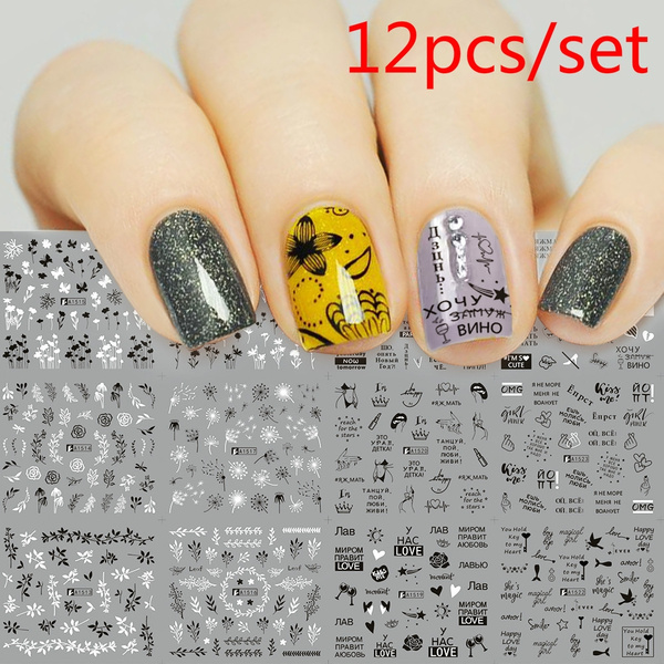 Diy Beauty Nail Stickers Letters Black