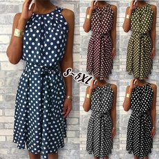 Fashion Women Round Neck Summer Polka Dot Printed Sleeveless Dress Ladies Casual Mid-length Plus Size Dress