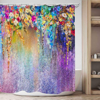 Watercolor Flower Decor Collection Spring Flowers Wisteria Bokeh Background Painting Polyester Fabric Bathroom Shower Curtain Set With Hooks 66x72inch Wish