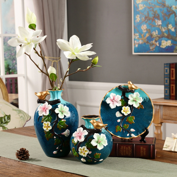 NEWQZ Chinese Vases, Classical and Stylish Decorative Ceramic Vase, Set of  3 Vases, Home Decor