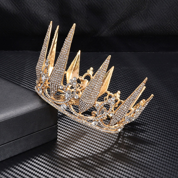 Big Full Round Crowns Rhinestone Crystal Circle Tiaras Wedding Bridal Bride Queen Princess Gold