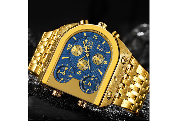 TEMEITE Quartz Golden Mens Watches Top Brand Luxury Stainless Steel  Military Big Size Gold Male Wristwatch Relogio Masculino