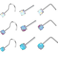 1 Sets 3 Pcs White Anti-allergy Drilling Insert Zircon Round Heart Star Shaped Curved Nose Rings Stainless Steel Nose Studs Screw Piercing Rings for Body Jewelry Piercing Fashion