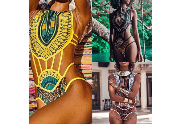 Women African Print Bikini Set Swimwear Push-Up Padded Bra