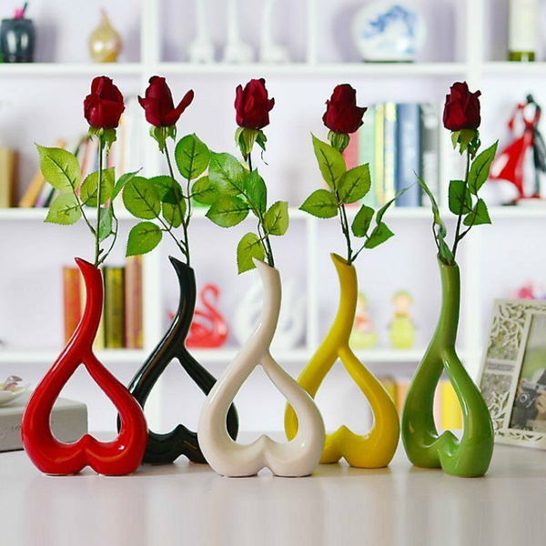 Lovely Heart-shaped Ceramic Flower Vase Living Room/ Bedroom Decor Furnishing 