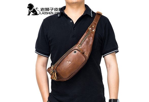 LAOSHIZI LUOSEN Genuine Leather Men Bag Crossbody Shoulder