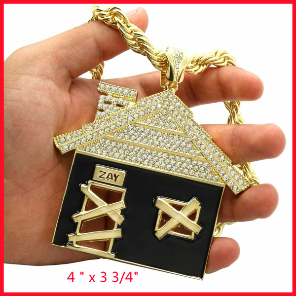 Mens 14k Gold Plated Huge House Pendant 