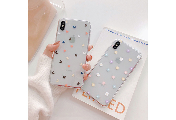 Soft Clear Love Heart Phone Cases Flower Cases for Iphone X XS Max