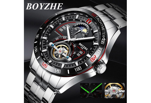 BOYZHE Brand Business Men Automatic Mechanical Watch Moon