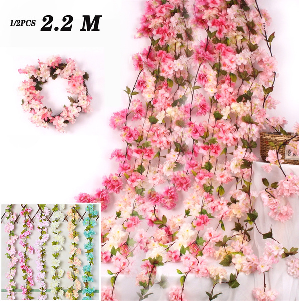 1/2PCS 2.2 M Artificial Cherry Blossom Garland Hanging Vine Silk ...