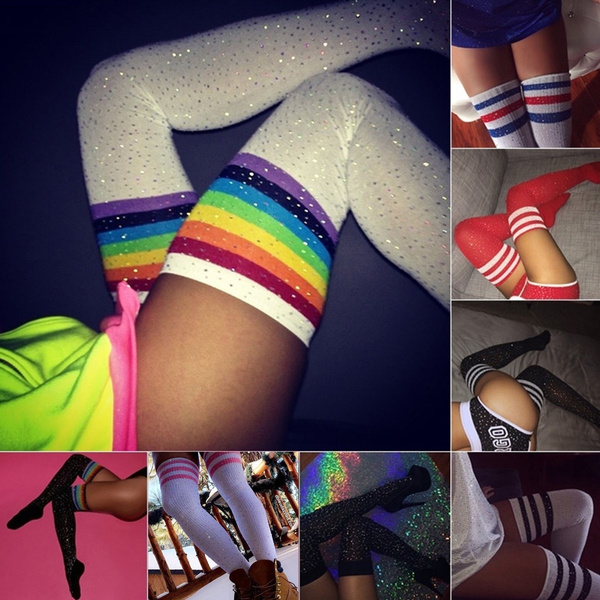 Hot Womens Bling Sprkle Rhinestone Thigh High Stockings Knit Over The Knee Socks