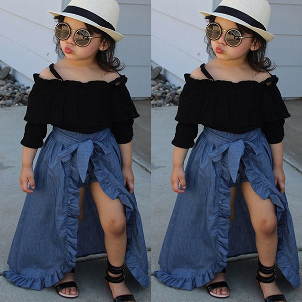 Nituyy Baby Girls Summer Outfits Lace Top Dress T-Shirt Ripped Denim Shorts  Jeans Set - Walmart.com