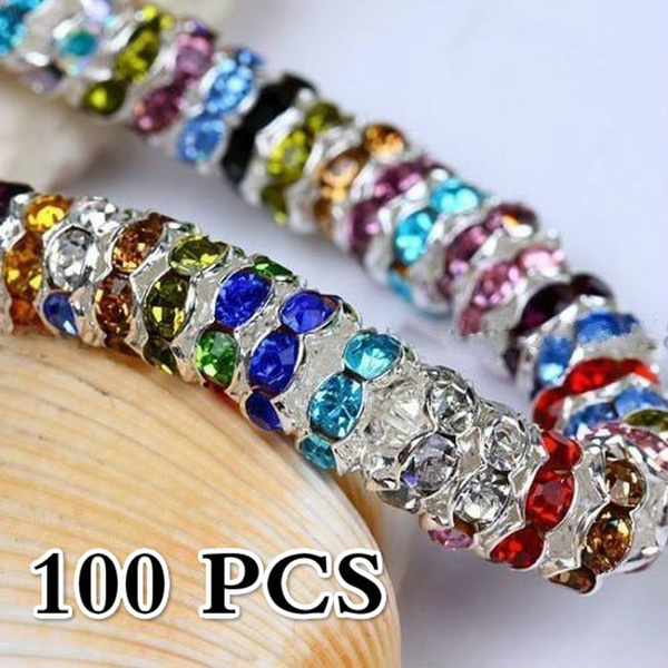 100Pcs 6mm Rondelle Acrylic Crystal Rhinestone Spacer Beads for Jewelry