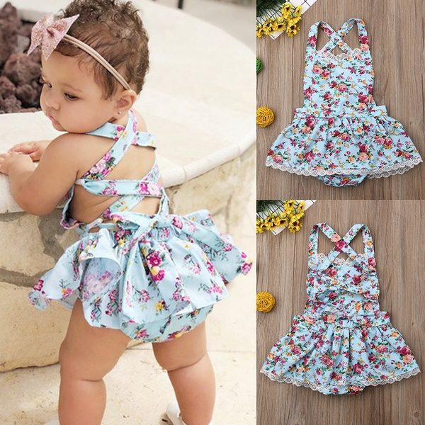 Summer Baby Clothing Newborn Baby Girls Clothes Backless Ruffle Floral  Rompers Kids Jumpsuit Tutu Dress Tracksuit