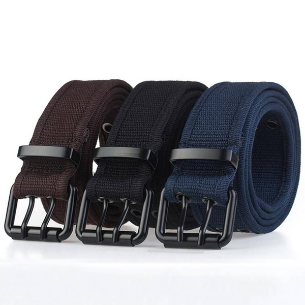 Wholesale Canvas Men Belt Double Pin Buckle Waistband Men Male Canvas Belts  Fashion Belts