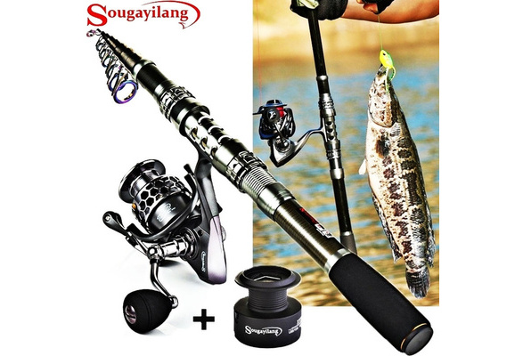 Sougayilang Fishing Rod and Reel Combos - Spinning Portable Telescopic Fishing  Pole Spinning Reels for Travel Saltwater Freshwater Fishing