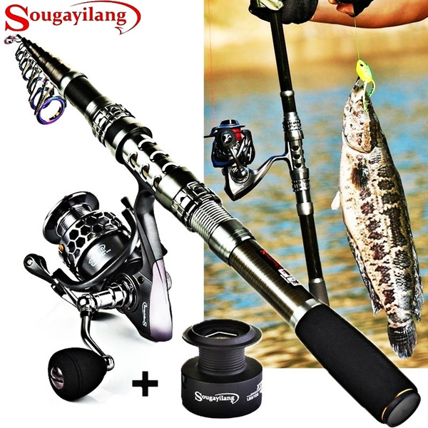 Sougayilang Fishing Rod and Reel Combos - Spinning Portable Telescopic  Fishing Pole Spinning Reels for Travel Saltwater Freshwater Fishing