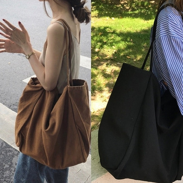 Women Canvas Shoulder Bag Outer Pockted Tote Handbag Purse Foldable Fashion  Tote Bag Satchel Hobo Purse School Work Bag