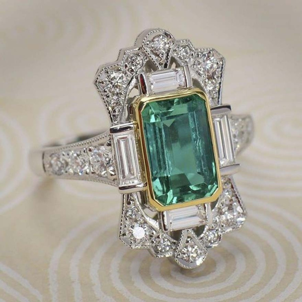 Details about   Art Deco 5.77 ct Emerald Green Antique Vintage 925 Sterling Silver Ring  TY-29 