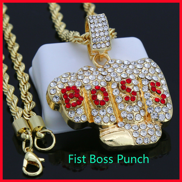Gold Plated Rope Chain Fist Red Cz Boss 