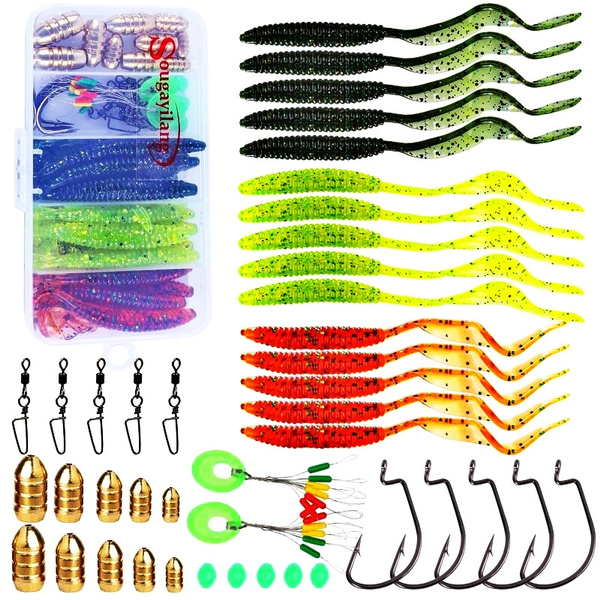 Fishing Lures Kit Jig Head Set Includes Brass Sinker Jig Hooks Jig Head  Hooks Soft Lures with A Fishing Tackle Box for Bass Trout Salmon Saltwater  Freshwater Ice Fishing