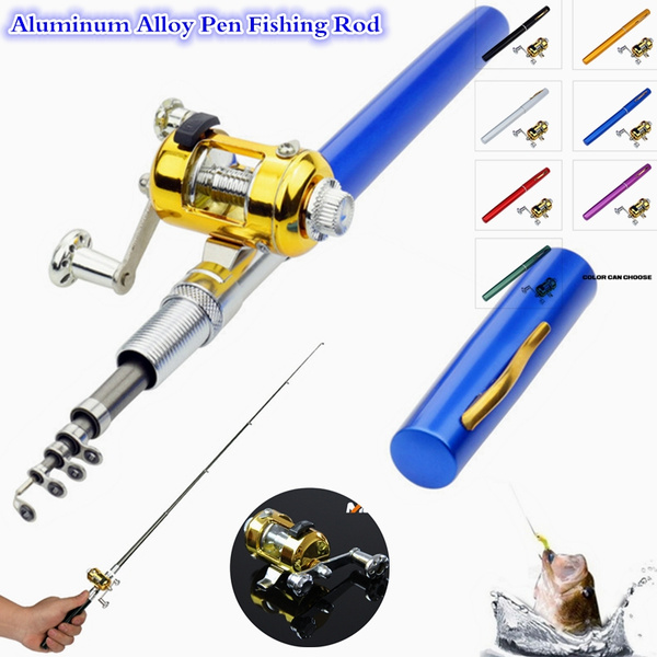 Fishing Rod Mini Pen Spinning Fishing Rod Telescopic Automatic Fish Pole  Alloy Lightweight Shape Folded Portable with Reel Wheel