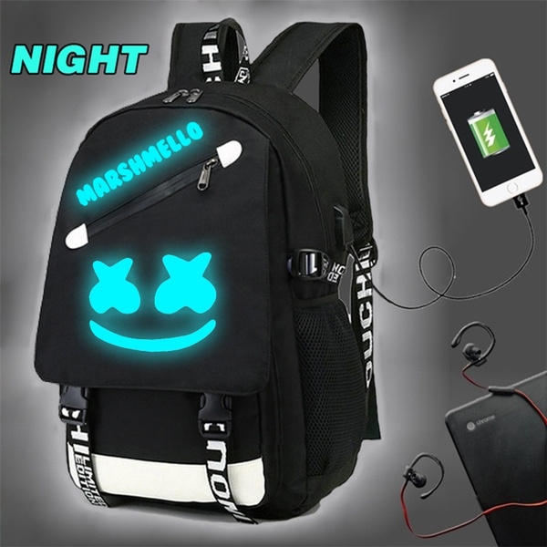 Hot Night Light Marshmello Backpack With USB Charger School Bags