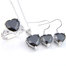 Heart, silver earrings for women, wedding earrings, onyx