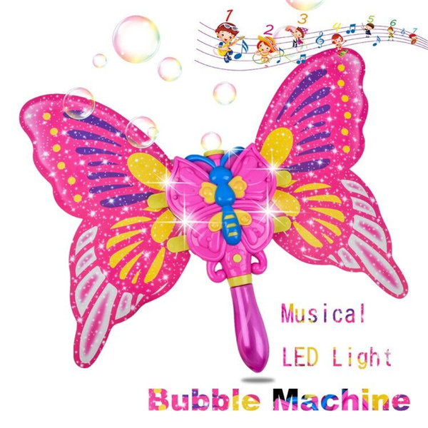 AINOLWAY Butterfly Bubble Wand Toys with 2 Bottles of Bubble Solution LED Light Musical Bubble Blower Toys for Girls Party Wedding Indoor Outdoor Activities 