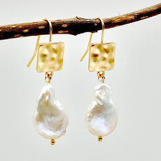 Gemstone Earrings, Pearl Earrings, pearlpendantdrop, 14k Gold