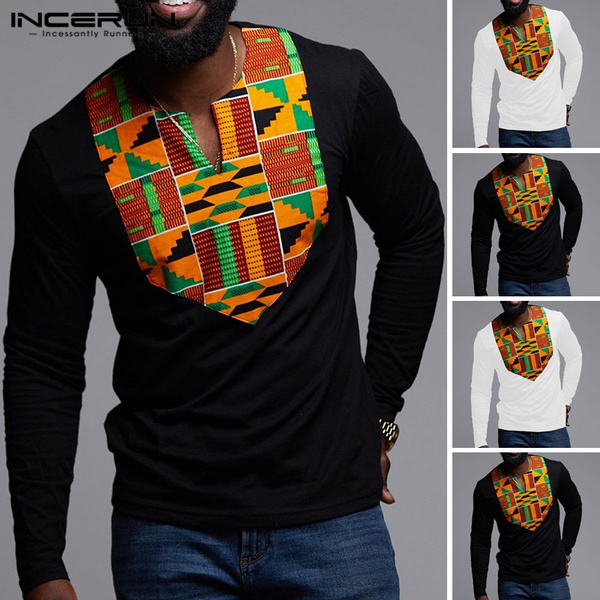 WAWAYA Men Long Sleeve Plus Size African Print Dashiki T-Shirt Tee Tops