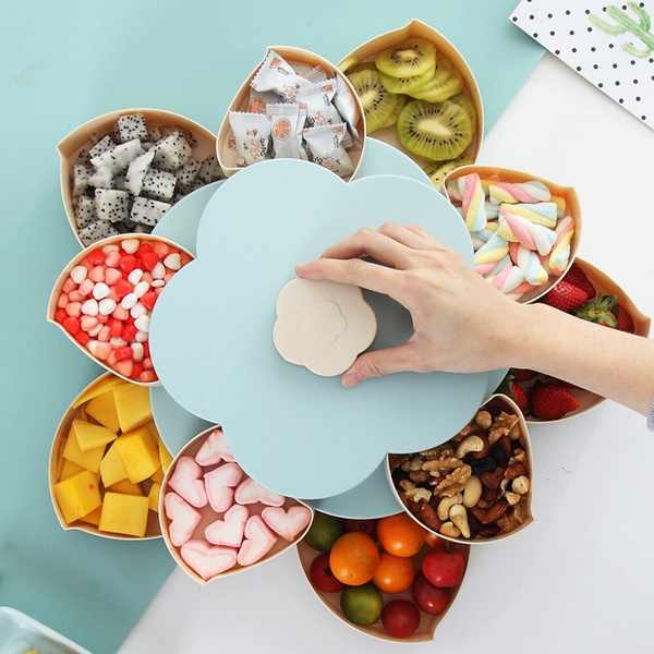 Food Storage Organizer Case Petal-Shape Rotating Two-deck Candy