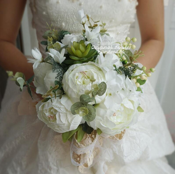 Ramos de novia White Rose Bridal Bouquet Wedding Flowers Romantic Silk  Wedding Bouquets for Brides | Wish