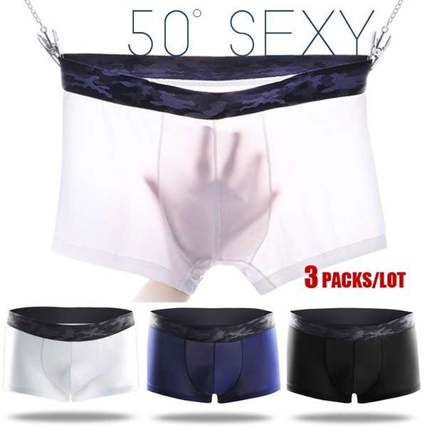 Cheap Men Summer Boxer Ultra-Thin Ice Silk Low-Waist Bulge Pouch
