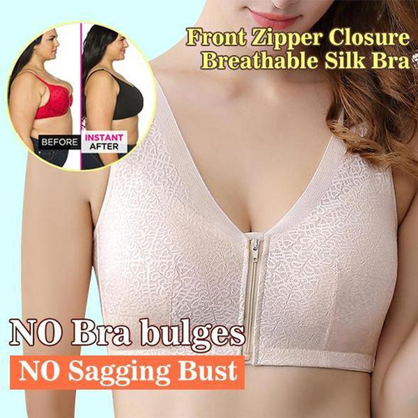 Front Zipper Closure Wirefree Extra Breathable Silk Bra The Gentle Bra  Curve Bra