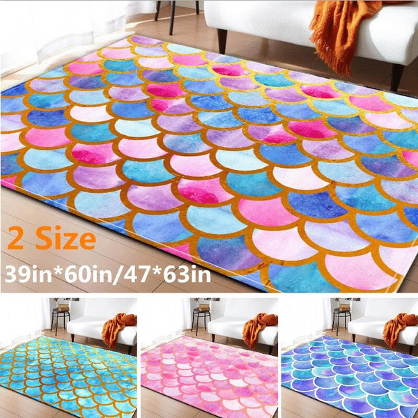 ALAZA Cartoon Fish Scale Mermaid Sea Turtle Round Area Rug for Living Room Bedroom 3' Diameter 92 cm ALAZA Cartoon Fish Scale Mermaid Sea Turtle Round Area Rug for Living Room Bedroom 3' Diameter 92 cm