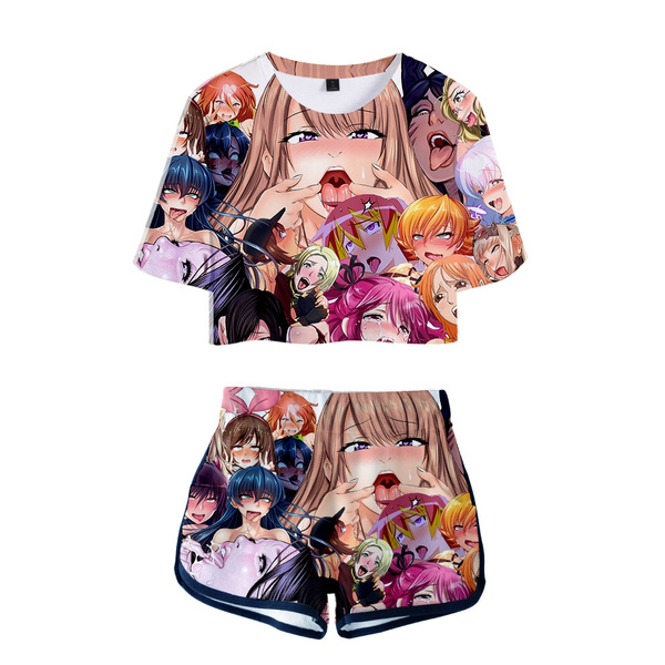 Ahegao Face Costume Crop Top and Short Pants Sets Outfit for Womens | Wish