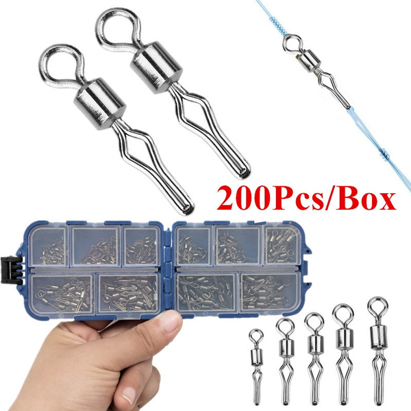 200Pcs/Box Swivel with Side Line Clip Fishing Tackle Fishhooks Fishing  Connector Fishing Swivels with Snap Fishing Clip