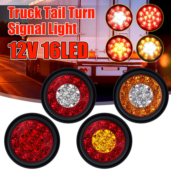 4/" Round 16LED Red Amber Truck RV Trailer Tail Light Stop Brake Turn Signal Lamp