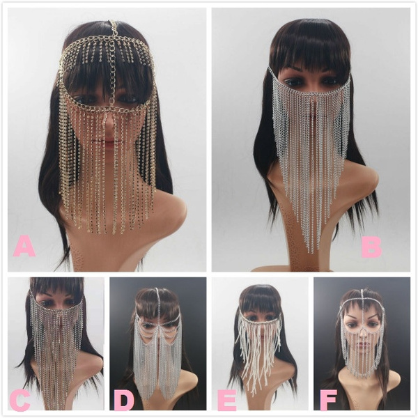 Womens Punk Fringe Face Chain Head Body 