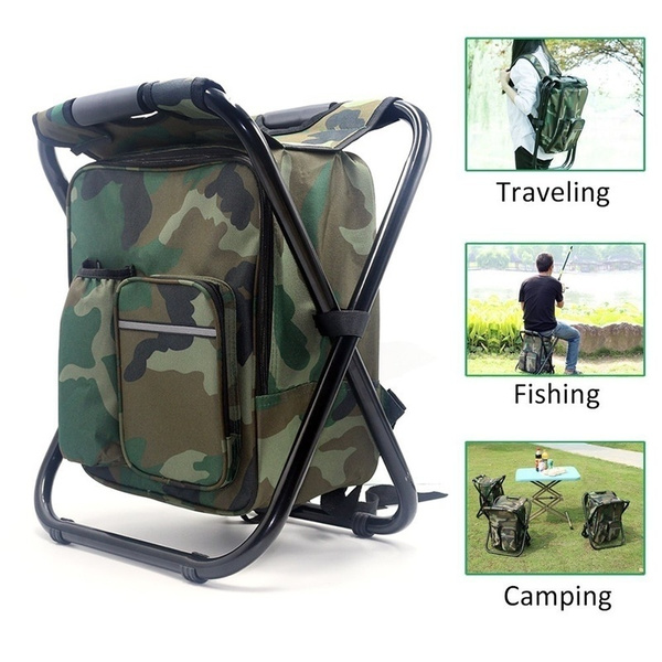 CAMPING CHAIR STOOL Backpack Seat with Cooler Bag Fishing Hiking Outdoor PORTAL 