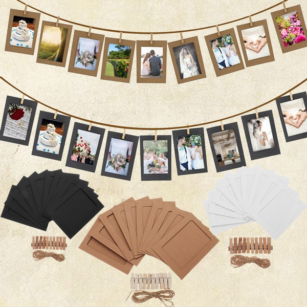 10pcs Paper Photo Set Wall Picture Hanging Frame Album Rope Clip Home Decor DIY 