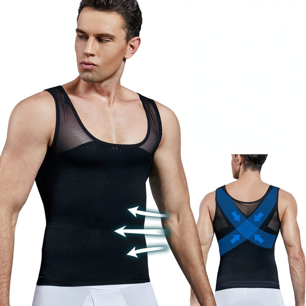 Bring Confidence Men's Chest Compression Shirt-Hide Gynecomastia Moobs-M-3XL Sleeveless Body Shaper Slimming Undershirt Vest 
