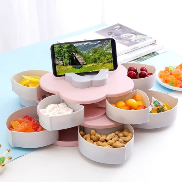 2 Style New Petal-Shape Rotating Snack Box Candy Tray Food Storage