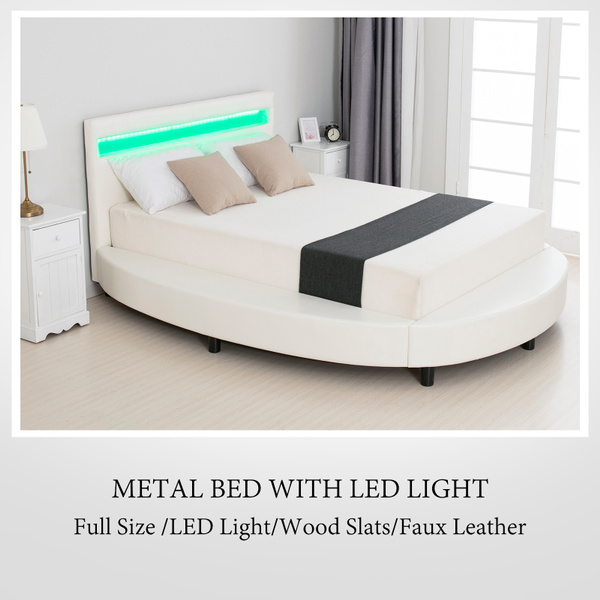 Modern Upholstered Round Platform Bed, Queen Platform Bed With Led Lights