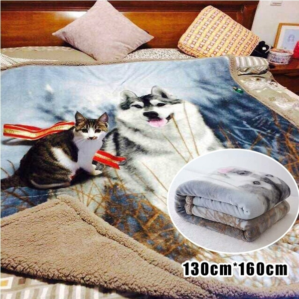 Printing Animal Polar Bear Sherpa Throw Blanket Sofa Bed Fleece