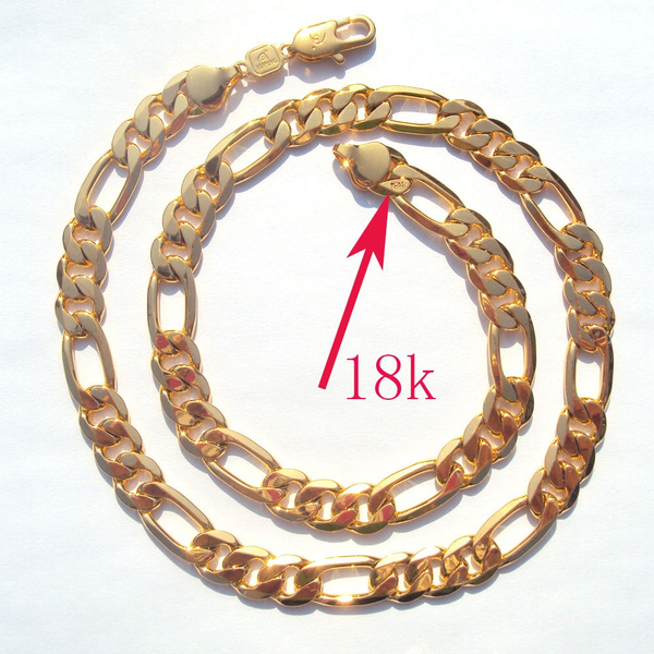 18k Solid Gold Plated AUTHENTIC FINISH 18k stamped 10mm fine Figaro Chain necklace Made In Best