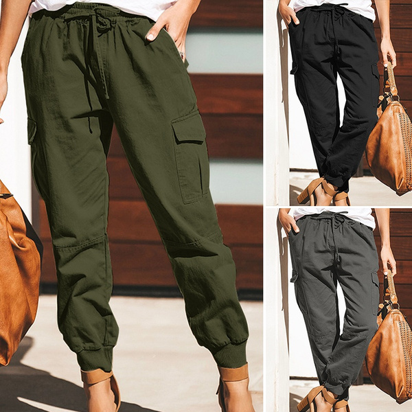 womens elasticated waist cargo trousers