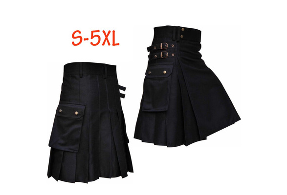 Sale on  New stylish black Scottish utility kilt for men with leather loops 